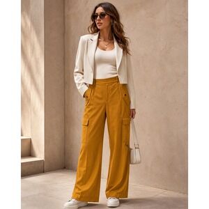 Athleta Vienna Cargo Pant Women's Size 14 Brass Yellow Straight Leg Travel